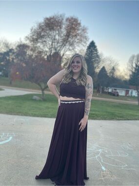 City Triangles Burgundy Two-Piece Prom Dress